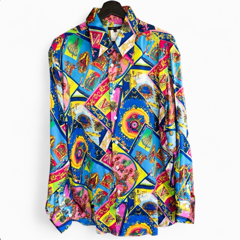 Vintage Versace Classic Pop Art Print 100%‎ Silk Button-Down Shirt